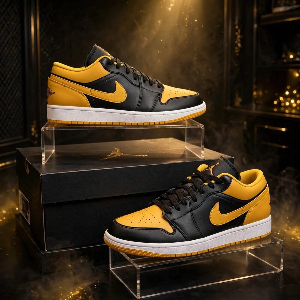 Size 13 - Jordan 1 Low Black Yellow Ochre White 553558-072 - Taxi